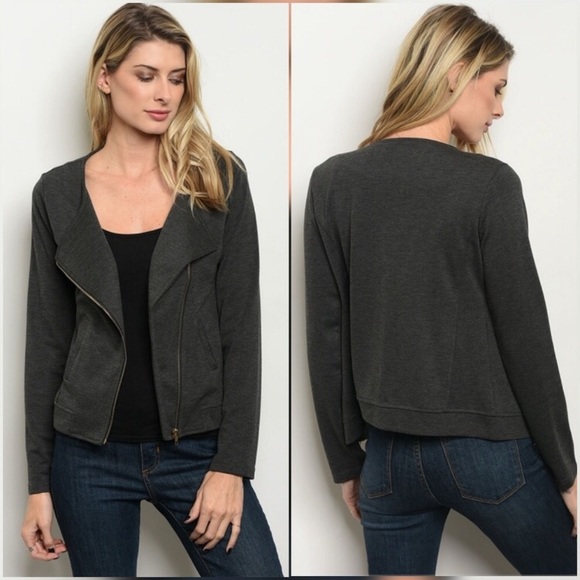 Jackets & Blazers - Charcoal Knit Moto Blazer